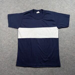 Vintage Velva Sheen Shirt Boys Large Single Stitch Blank Blue‎ White Youth Kids